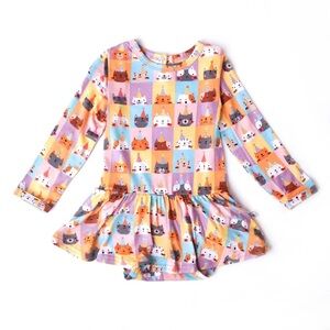 Little Bum Bums Colorful Cat Print Long Sleeve Dress Size 6-12 Months